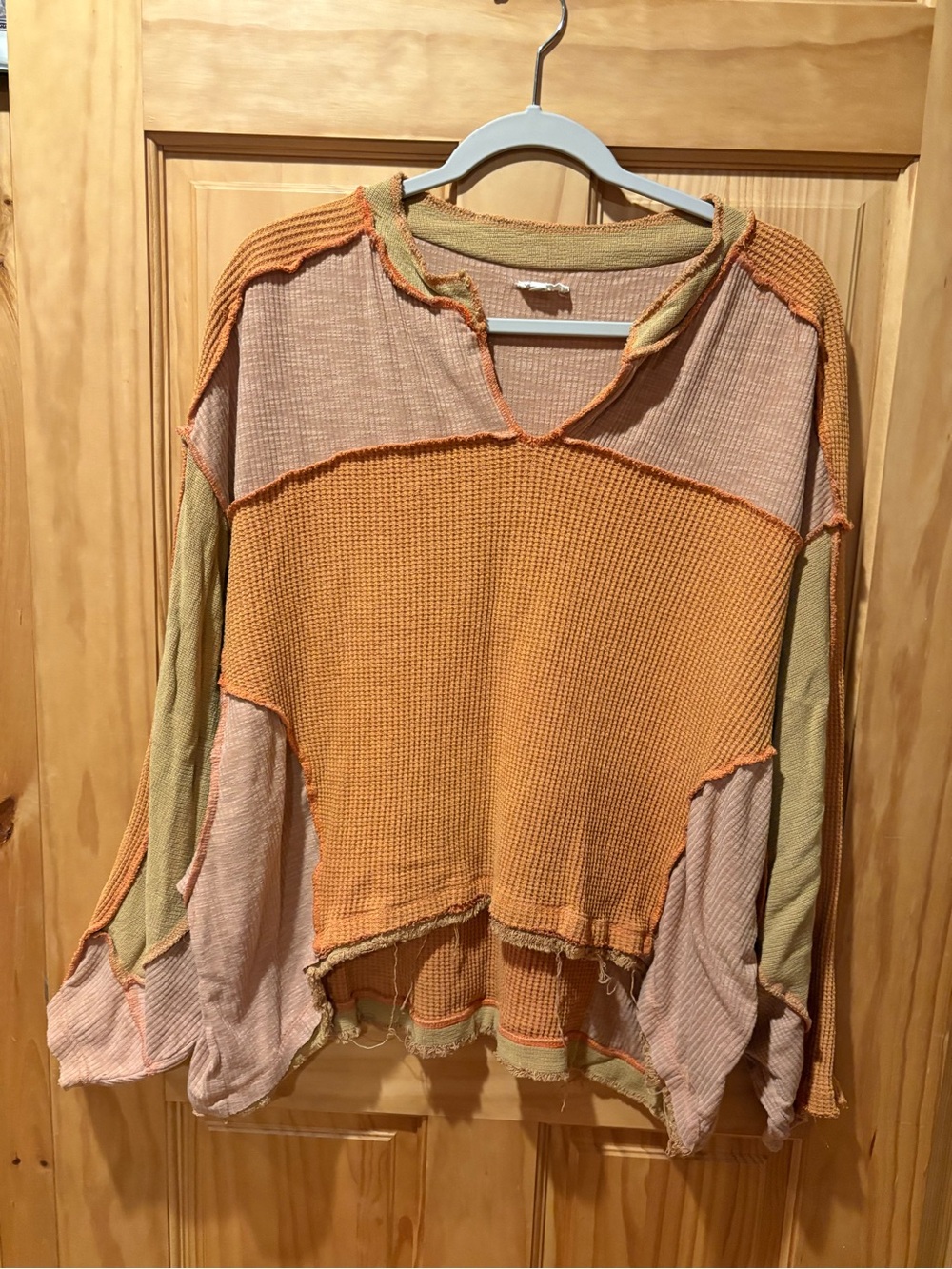 POL Clothing Thermal Ribbed Color Block Knit Top in Pumpkin Multi women’s M